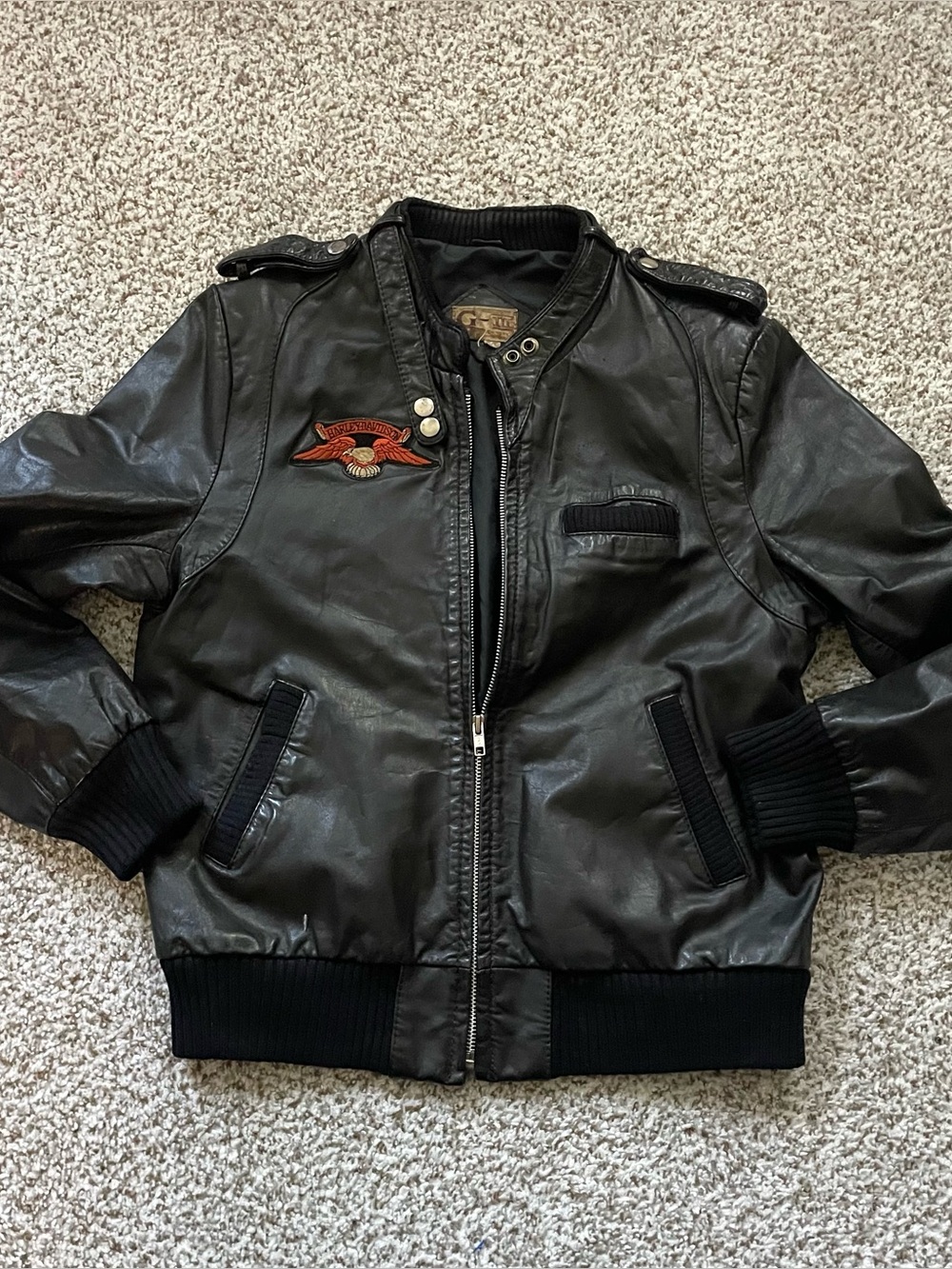 Vintage 80s G-III Harley Davidson Leather Bomber Jacket Women's M/L Pink Script